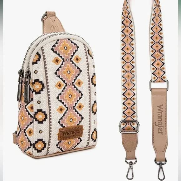 Wrangler Aztec Sling Bag Southwest Crossbody Bags Trendy Chest Bag - Picture 5 of 7